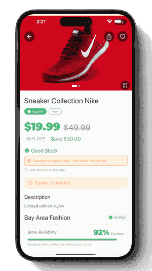 FindMyDeals deal details screen with discount percentages and store locations